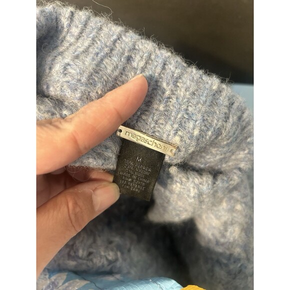 Magaschoni Alpaca Wool Blend Basketweave Chunky Knit Blue Sweater Size Medium - Picture 2 of 6